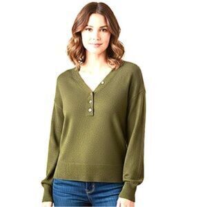 NWT Oat New York Olive Green Long Sleeve Button Neck Henley Sweater Size Small